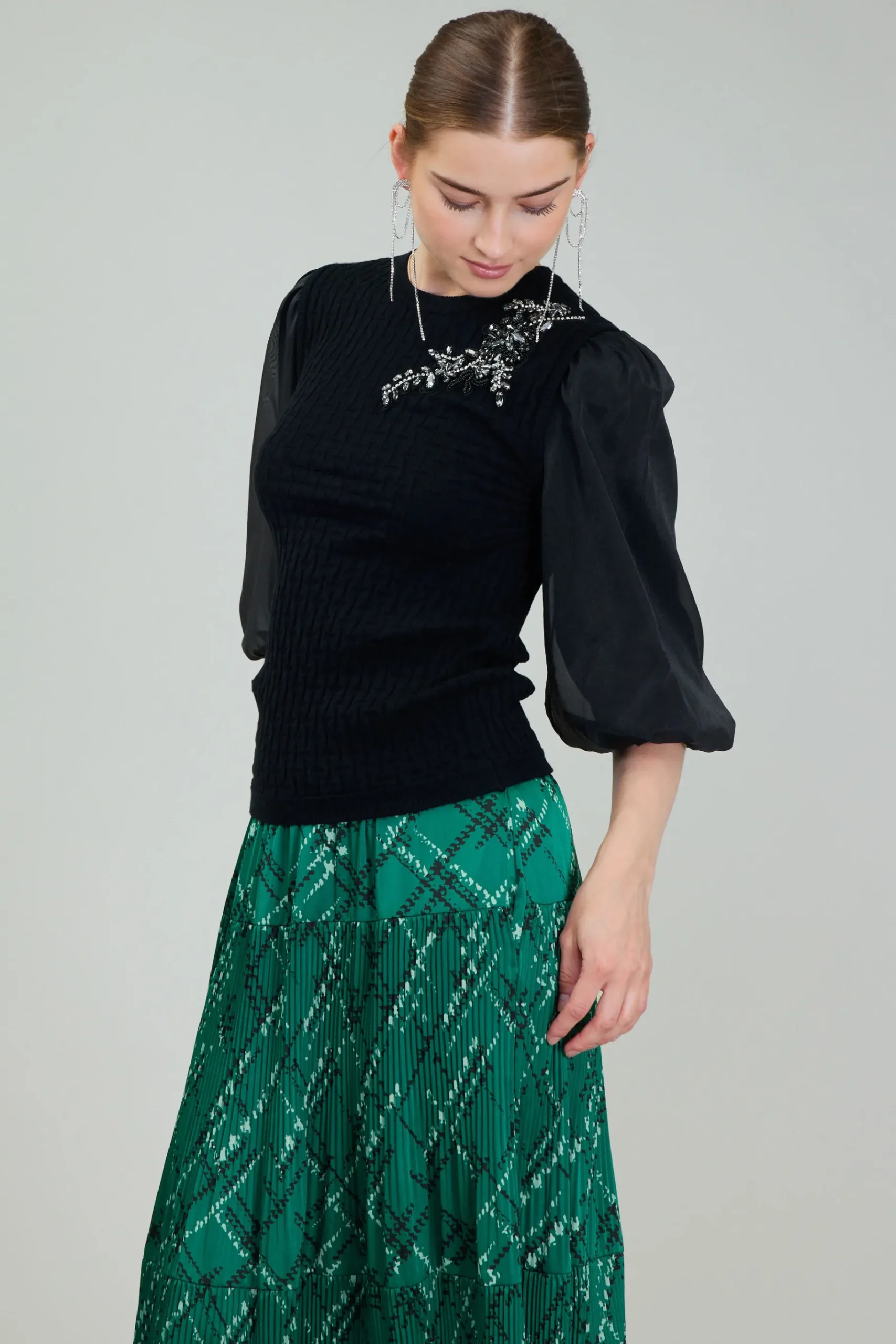 Discount Contrast Sleeve Knit Blouse Women Knitwear | Short Sleeve Tops