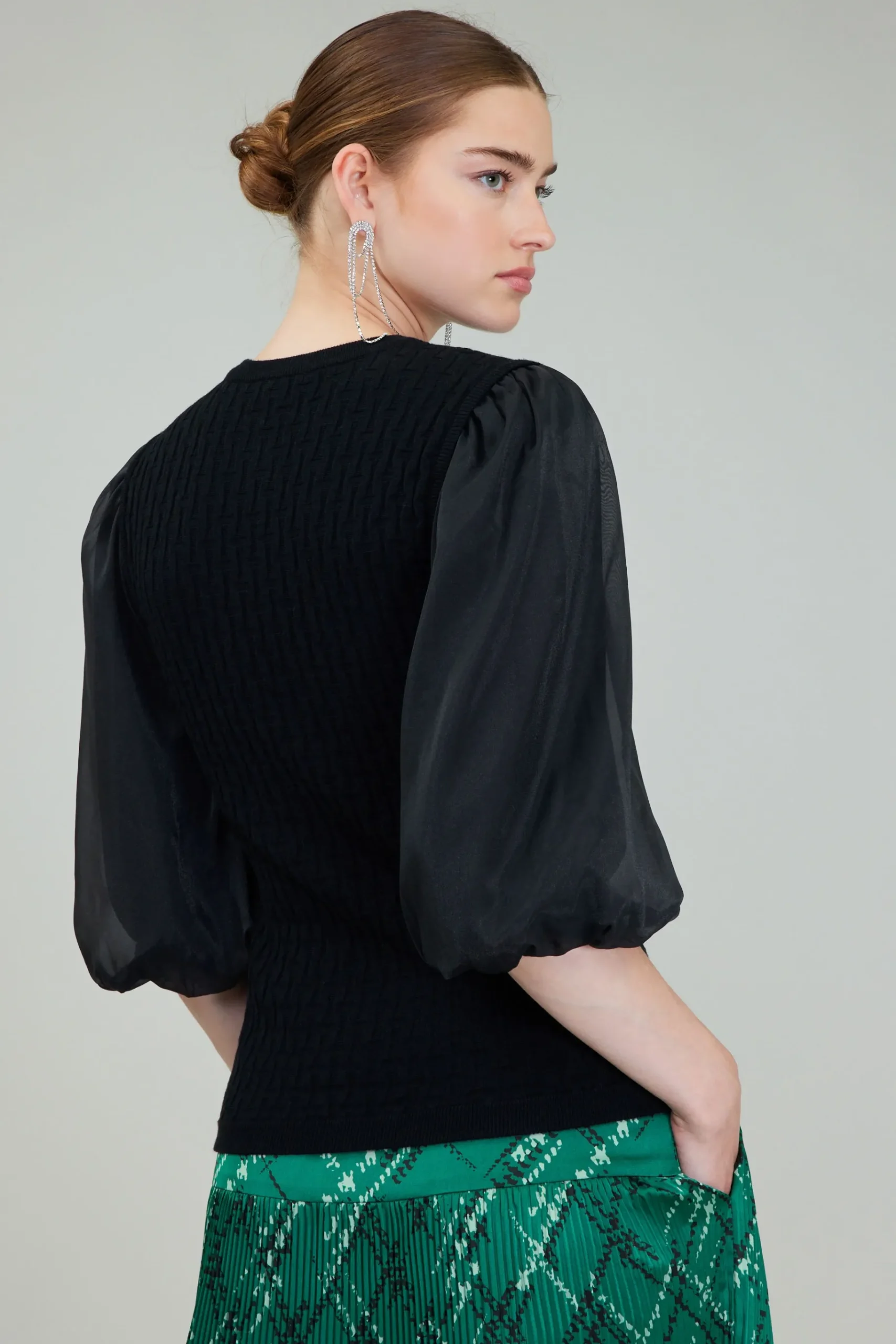 Discount Contrast Sleeve Knit Blouse Women Knitwear | Short Sleeve Tops