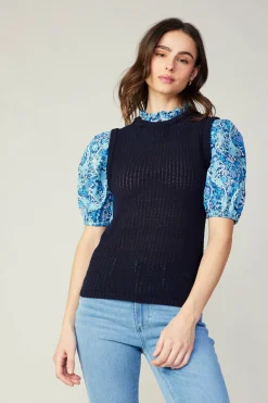 Hot Contrast Sleeve Knit Top Women Knitwear | Sweaters