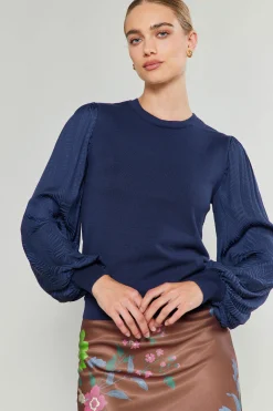 Discount Contrast Sleeve Knit Top Women Knitwear | Sweaters