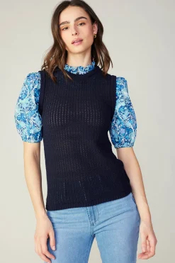 Hot Contrast Sleeve Knit Top Women Knitwear | Sweaters