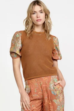Online Contrast Sleeve Retro Knit Top Women Short Sleeve Tops | Sweaters