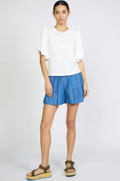 Online Contrast Sleeve Shirt Women Short Sleeve Tops