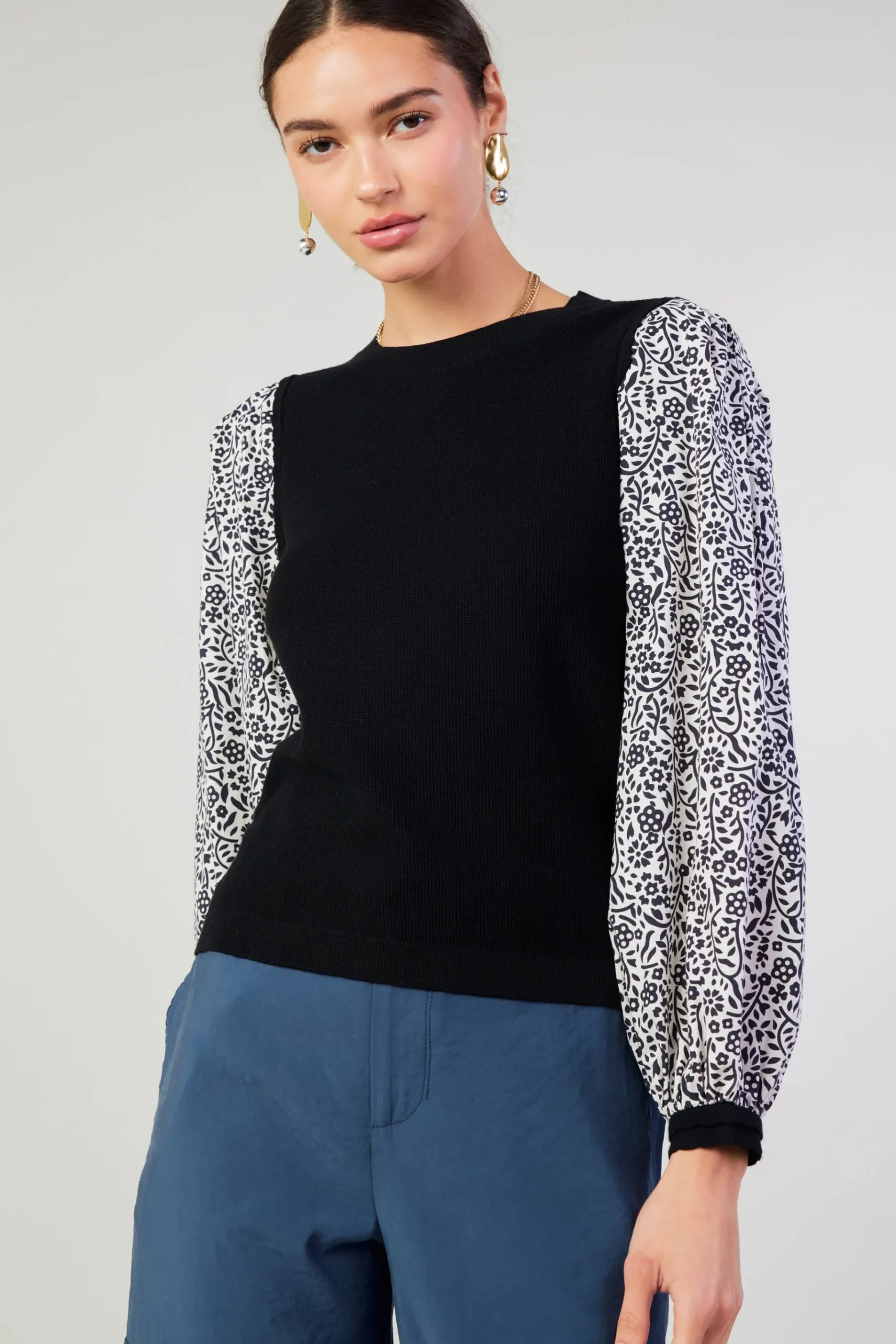 New Contrast Sleeve Sweater Top Women Knitwear | Sweaters
