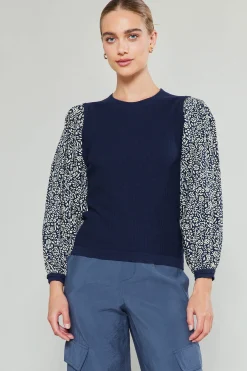 New Contrast Sleeve Sweater Top Women Knitwear | Sweaters