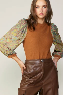 Discount Contrast Sleeve Sweater Top Women Sweaters