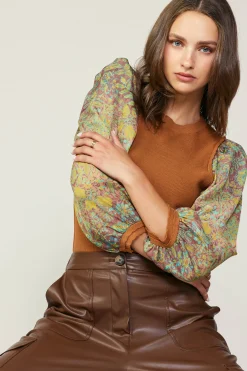 Discount Contrast Sleeve Sweater Top Women Sweaters