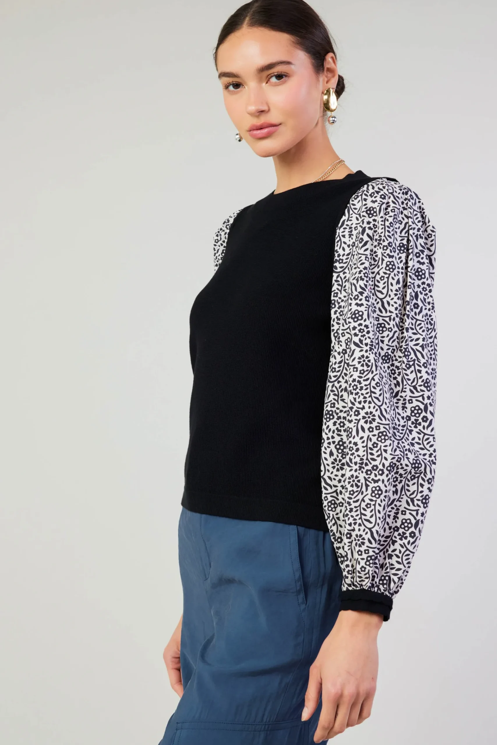 New Contrast Sleeve Sweater Top Women Knitwear | Sweaters