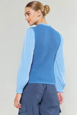 Fashion Contrast Sleeve Sweater Top Women Knitwear | Long Sleeve Tops