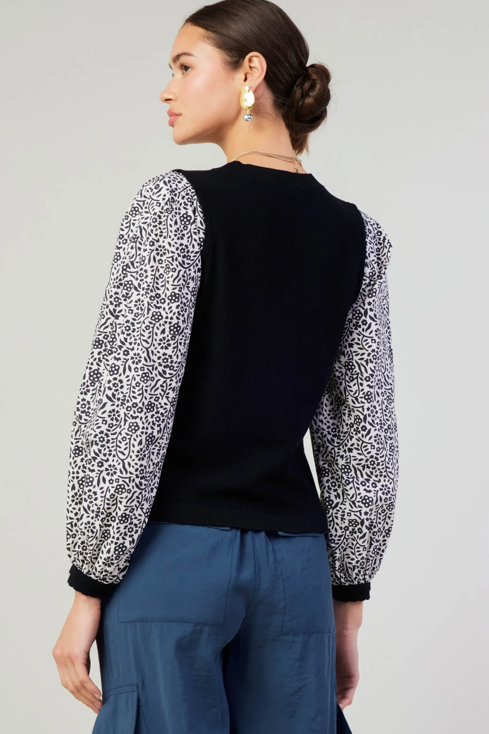 New Contrast Sleeve Sweater Top Women Knitwear | Sweaters