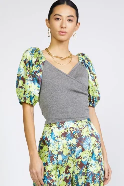 Discount Contrast Sleeve Sweetheart Top Women Short Sleeve Tops