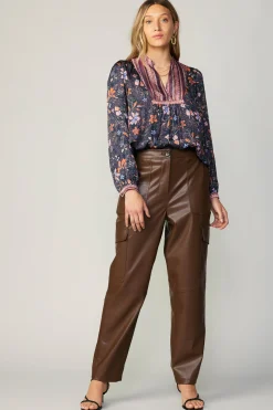 Fashion Contrast Stripe Floral Blouse Women Long Sleeve Tops