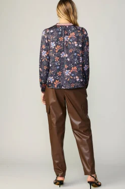 Fashion Contrast Stripe Floral Blouse Women Long Sleeve Tops