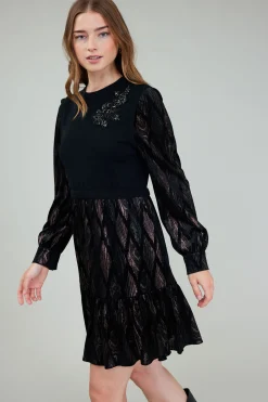 Hot Contrast Velvet Foil Mini Dress Women Knitwear | Mini Dresses