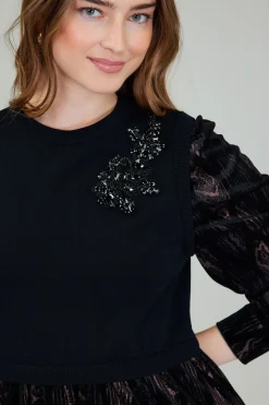 Hot Contrast Velvet Foil Mini Dress Women Knitwear | Mini Dresses