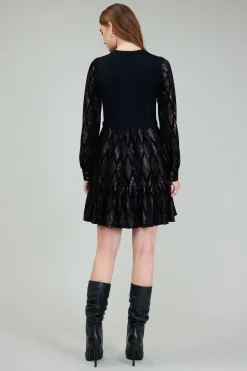 Hot Contrast Velvet Foil Mini Dress Women Knitwear | Mini Dresses