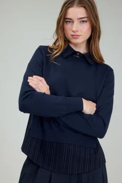 Fashion Corduroy Knit & Woven Top Women Knitwear | Long Sleeve Tops