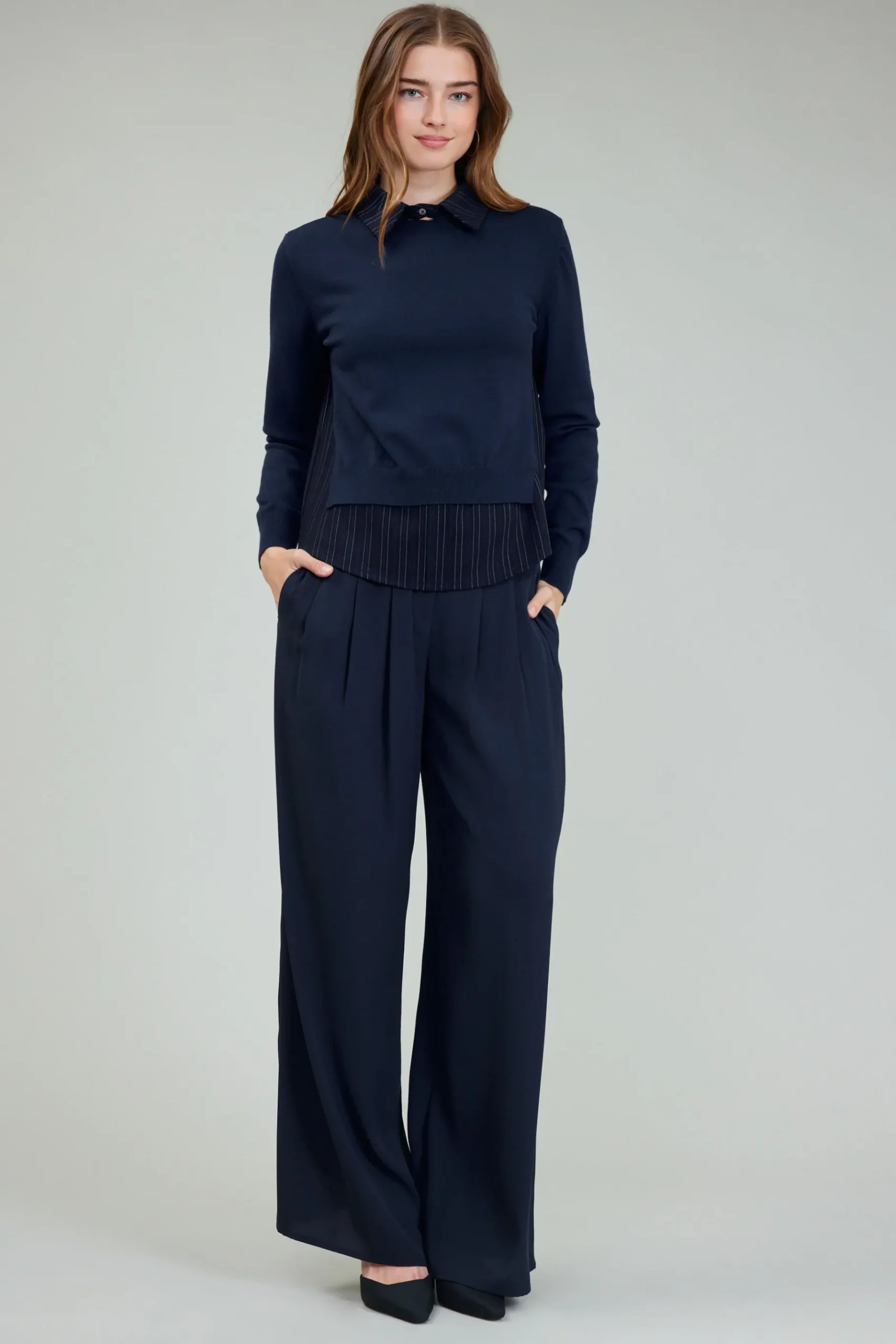 Fashion Corduroy Knit & Woven Top Women Knitwear | Long Sleeve Tops