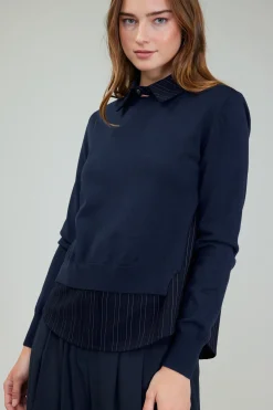 Fashion Corduroy Knit & Woven Top Women Knitwear | Long Sleeve Tops