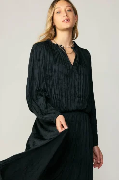 Sale Crinkle Plisse Blouse Women Long Sleeve Tops