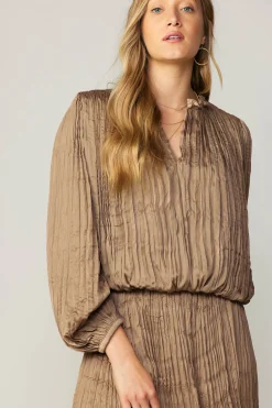 Discount Crinkle Plisse Blouse Women Long Sleeve Tops