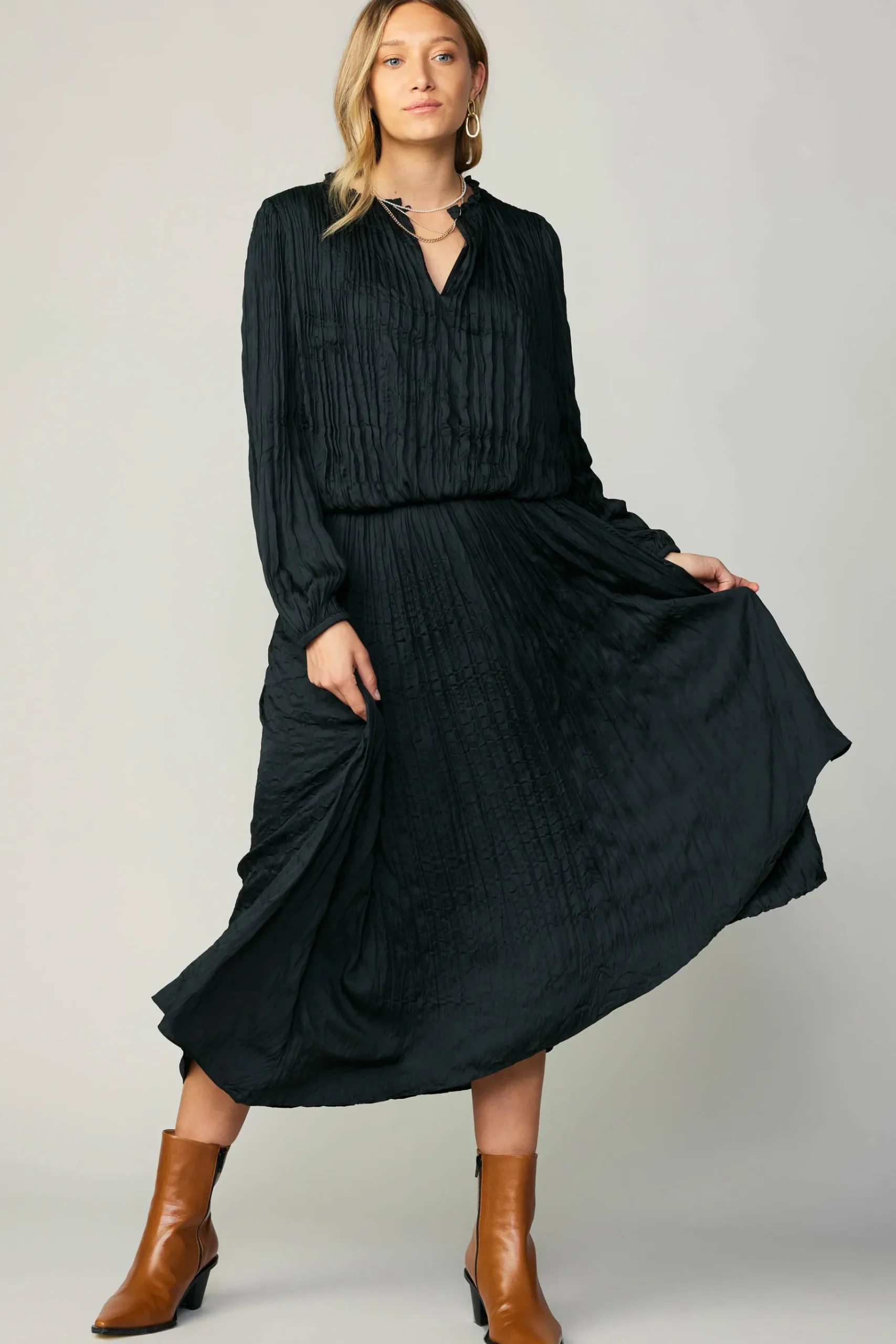 Outlet Crinkle Plisse Midi Skirt Women Skirts