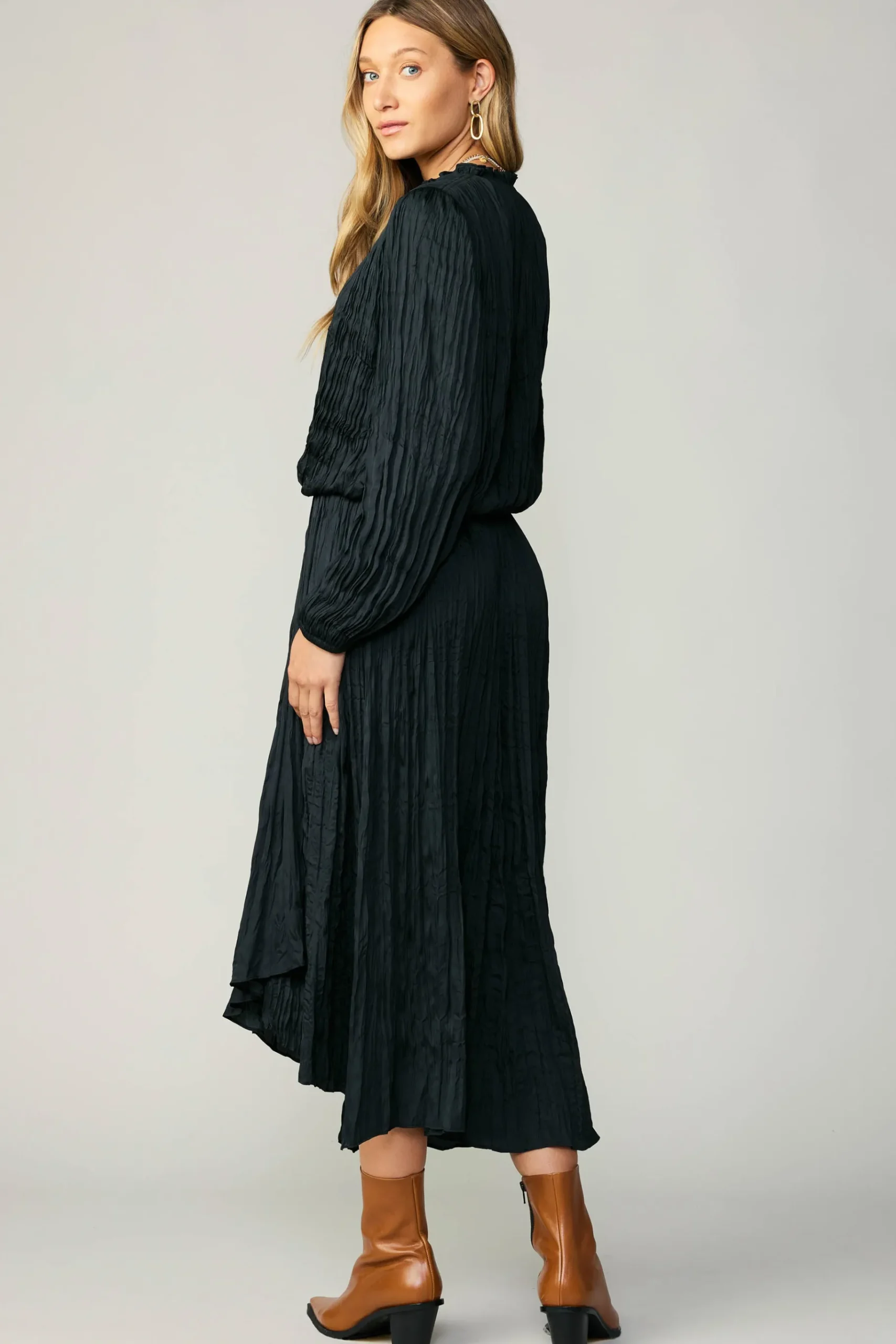 Outlet Crinkle Plisse Midi Skirt Women Skirts