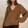 Sale Crinkle Texture Blouse Women Long Sleeve Tops