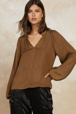 Sale Crinkle Texture Blouse Women Long Sleeve Tops