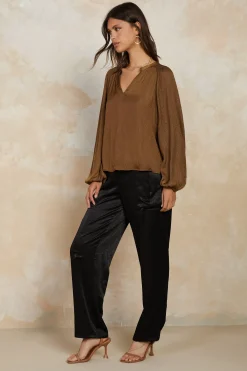 Sale Crinkle Texture Blouse Women Long Sleeve Tops