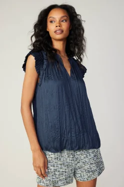 Online Crinkled Flutter Sleeve Top Women Sleeveless Tops