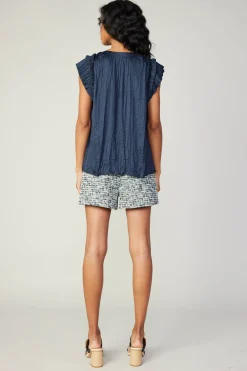 Online Crinkled Flutter Sleeve Top Women Sleeveless Tops