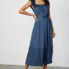 Clearance Crinkled Ruffled Shoulder Midi Dress Women Midi Dresses