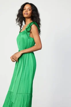 Clearance Crinkled Ruffled Shoulder Midi Dress Women Midi Dresses