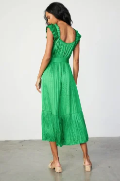 Clearance Crinkled Ruffled Shoulder Midi Dress Women Midi Dresses