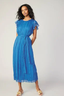 Hot Crinkled Texture Flutter Dress Women Midi Dresses