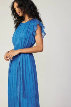 Hot Crinkled Texture Flutter Dress Women Midi Dresses