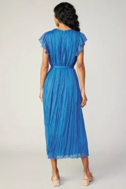 Hot Crinkled Texture Flutter Dress Women Midi Dresses