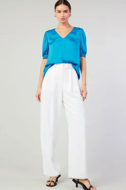 Best Cuffed Pleated Yoke top Women Short Sleeve Tops