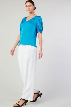 Best Cuffed Pleated Yoke top Women Short Sleeve Tops