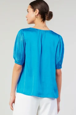 Best Cuffed Pleated Yoke top Women Short Sleeve Tops