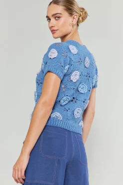 Best 3D Floral Crochet Top Women Knitwear | Short Sleeve Tops
