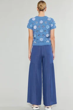 Best 3D Floral Crochet Top Women Knitwear | Short Sleeve Tops