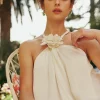 Sale Detachable Rosette Halter Top Women Sleeveless Tops