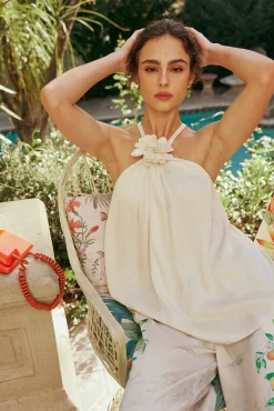Sale Detachable Rosette Halter Top Women Sleeveless Tops