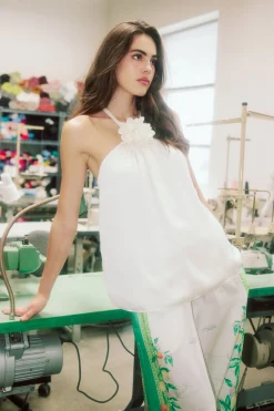 Sale Detachable Rosette Halter Top Women Sleeveless Tops