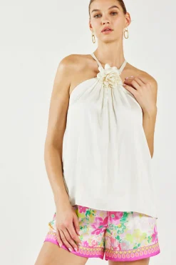 Sale Detachable Rosette Halter Top Women Sleeveless Tops