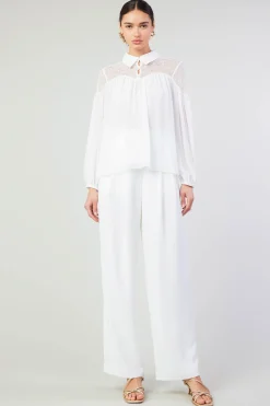 Fashion Elyse Lace Yoke Blouse Women Long Sleeve Tops