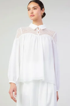 Fashion Elyse Lace Yoke Blouse Women Long Sleeve Tops