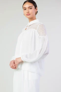 Fashion Elyse Lace Yoke Blouse Women Long Sleeve Tops